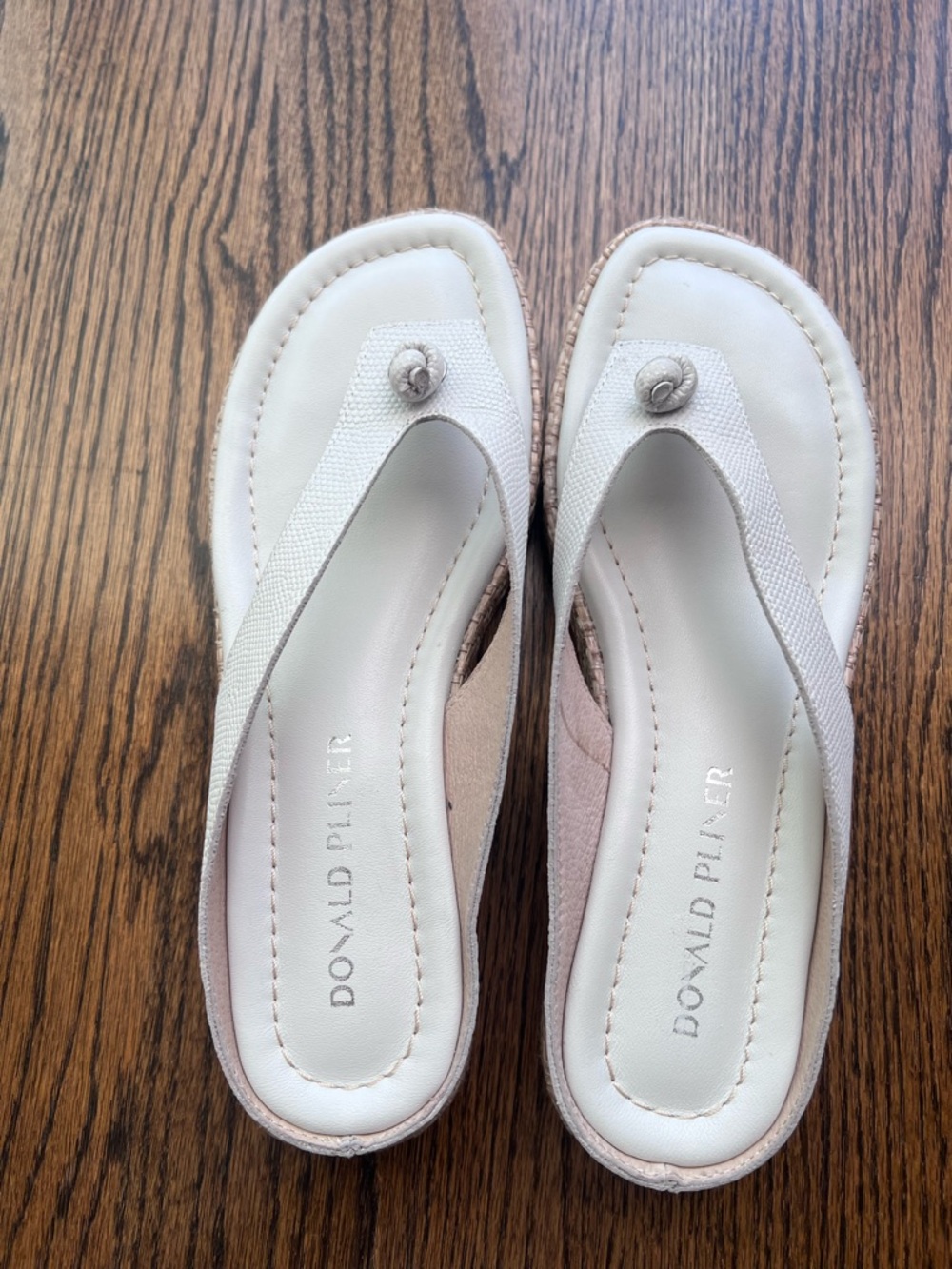 Donald Pliner Seena White Woven-Trim Platform Wedge Thong Sandals 8 - Picture 2 of 8